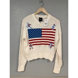 Disney American Flag Mickey Minnie Mouse Knit Sweater Womens XS‎ NWT